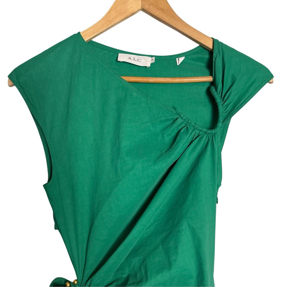 A.L.C. Beale Solid Green Cap Sleeve Asymmetric Linen Blend Midi Dress Size 0 - Picture 4 of 11